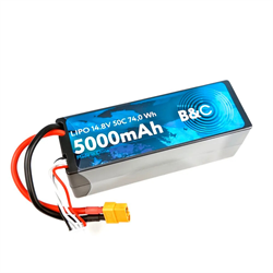 Аккумулятор Li-po B&C 5000 MAH 14.8v (4s) 50C, XT60, Hard case 857823334
