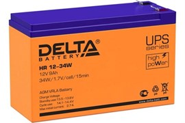 Батарея DELTA серия HR-W, HR 12-34 W, напряжение 12В, емкость 9Ач (разряд 20 часов), макс. ток разряда (5 сек.) 160А, макс. ток заряда 2.7А, свинцово-кислотная типа AGM, клеммы F2, ДxШxВ 151х65х94мм., вес 2.62кг., срок службы 8 лет./ Battery DELTA series 352340492